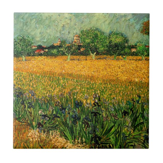 Uitzicht van Arles met Irises door Vincent van Gog Tegeltje (Voorkant)