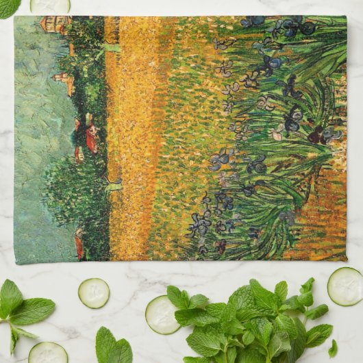 Uitzicht van Arles met Irises door Vincent van Gog Theedoek (Gevouwen)