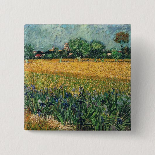 Uitzicht van Arles met Irises Van Gogh Fine Art Vierkante Button 5,1 Cm (Voorkant)