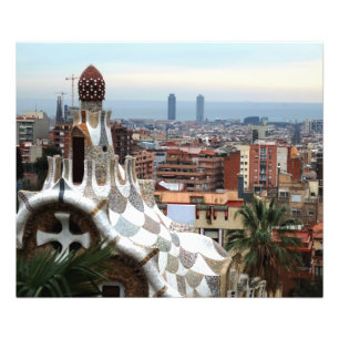 Uitzicht van Barcelona van de Parc Guell van Gaudi Foto Afdruk