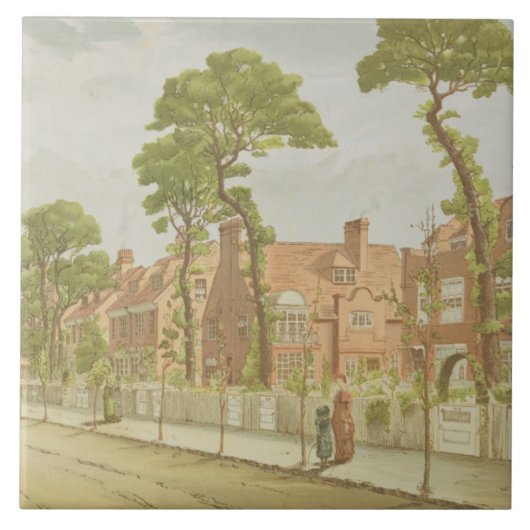 Uitzicht van Bedford Park, 1882 (kleurenlitho) Tegeltje (Voorkant)