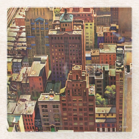 Uitzicht van Bird-Eye van New York City van John F Glazen Onderzetter (Voorkant)