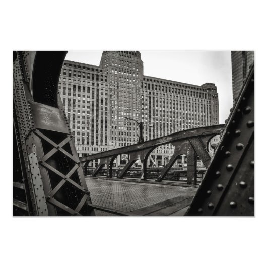 Uitzicht van Black and White Chicago City Foto Afdruk (Voorkant)
