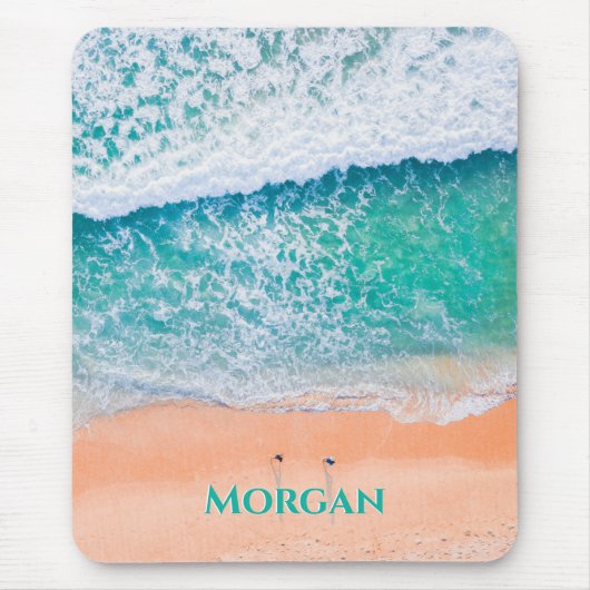 Uitzicht van Blauwgroen golven, mensen op strand, Muismat (Voorkant)