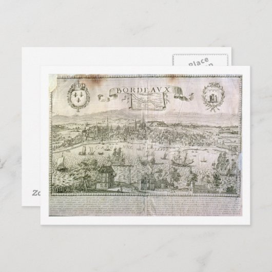 Uitzicht van Bordeaux en de Garonne, ondertekend d Briefkaart (Voorkant / Achterkant)