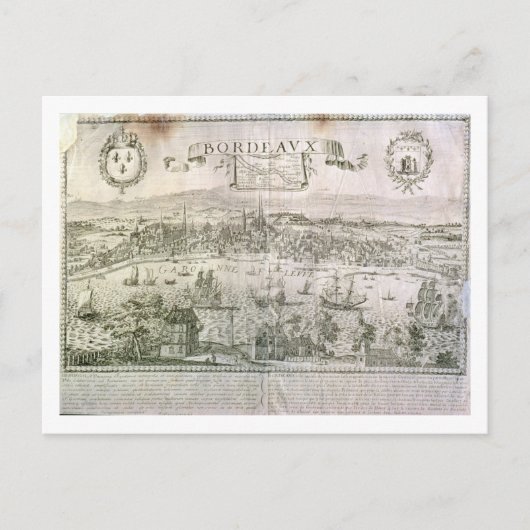 Uitzicht van Bordeaux en de Garonne, ondertekend d Briefkaart (Voorkant)