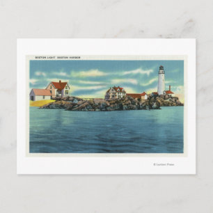 Uitzicht van Boston Harbour en Boston Lighthouse Briefkaart