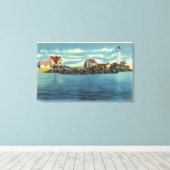 Uitzicht van Boston Harbour en Boston Lighthouse Canvas Afdruk (Insitu (Houten vloer))