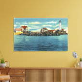 Uitzicht van Boston Harbour en Boston Lighthouse Canvas Afdruk (Insitu (Woonkamer))