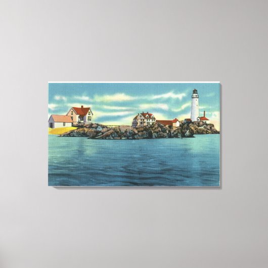 Uitzicht van Boston Harbour en Boston Lighthouse Canvas Afdruk (Voorkant)