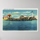 Uitzicht van Boston Harbour en Boston Lighthouse Poster (Voorkant)