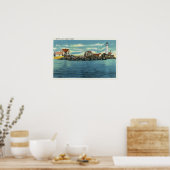Uitzicht van Boston Harbour en Boston Lighthouse Poster (Keuken)