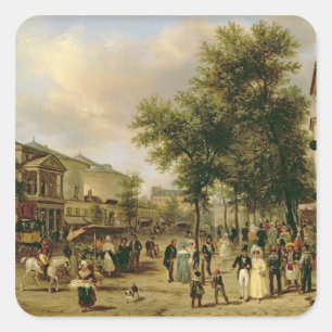 Uitzicht van Boulevard Montmartre, Parijs, 1830 Vierkante Sticker
