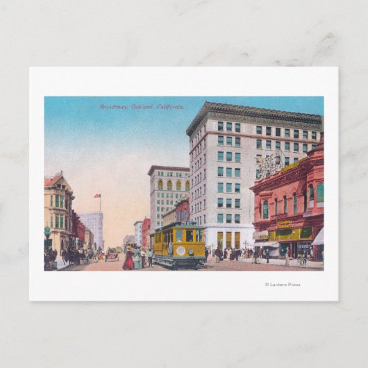 Uitzicht van Broadway met Street CarOakland, CA Briefkaart (Voorkant)