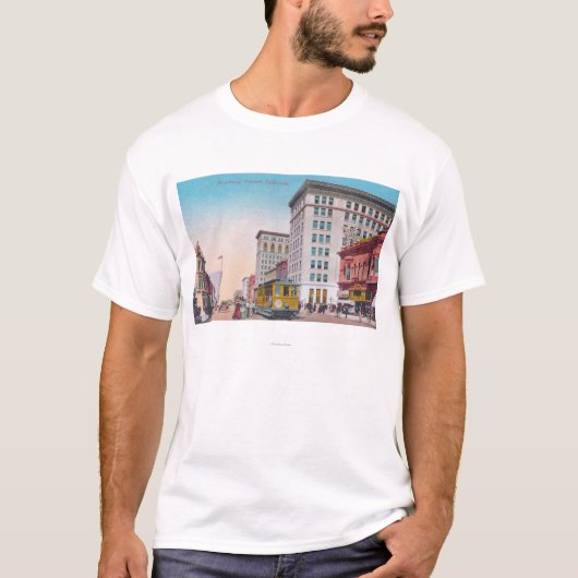 Uitzicht van Broadway met Street CarOakland, CA T-shirt (Voorkant)