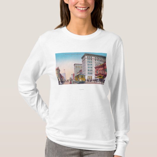 Uitzicht van Broadway met Street CarOakland, CA T-shirt (Voorkant)