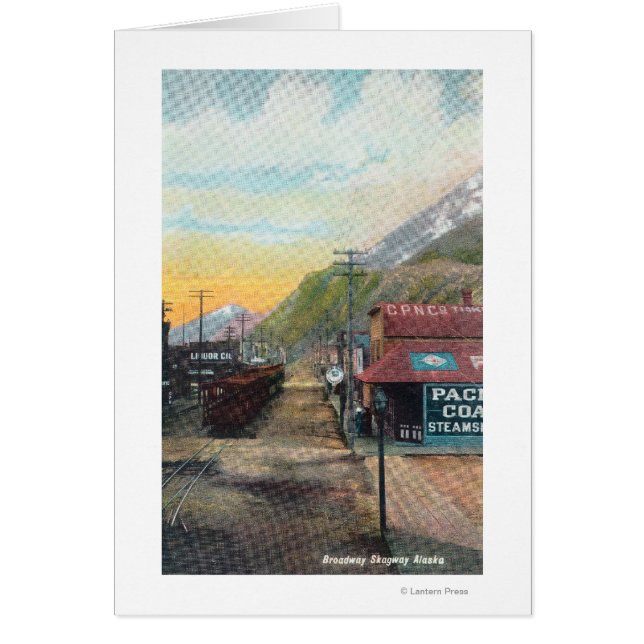 Uitzicht van Broadway & Railroad CarsSkagway, AK (Voorkant)