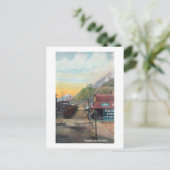 Uitzicht van Broadway & Railroad CarsSkagway, AK Briefkaart (Staand voorkant)