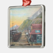 Uitzicht van Broadway & Railroad CarsSkagway, AK Metalen Ornament (Links)