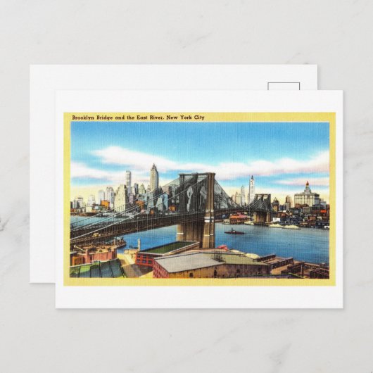 Uitzicht van Brooklyn Bridge en East River Briefkaart (Voorkant / Achterkant)