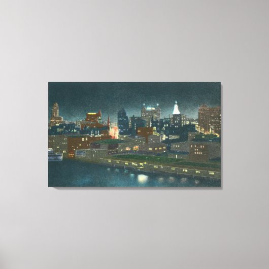 Uitzicht van Buffalo Skyline bij nacht Canvas Afdruk (Voorkant)