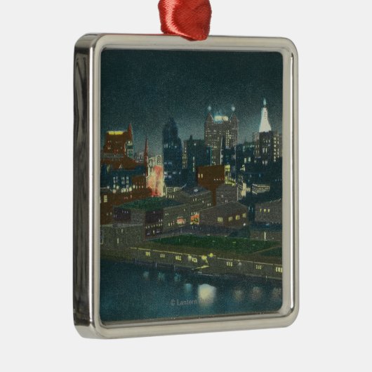 Uitzicht van Buffalo Skyline bij nacht Metalen Ornament (Rechts)