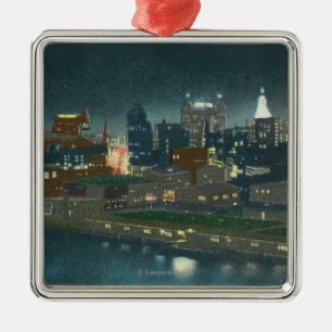 Uitzicht van Buffalo Skyline bij nacht Metalen Ornament