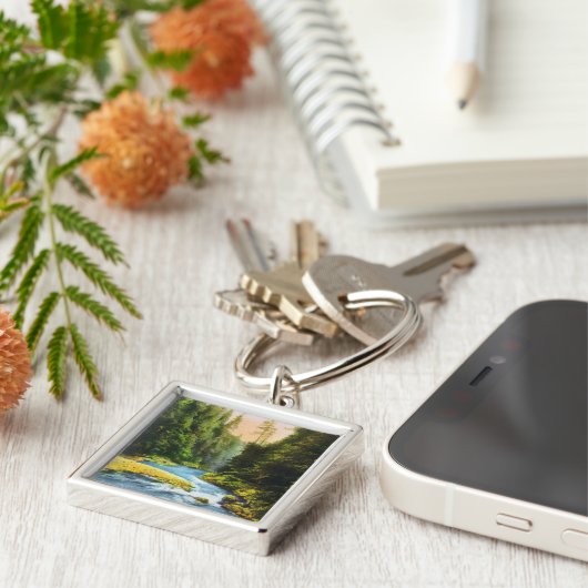 Uitzicht van Capilano Suspension Bridge # 2 Sleutelhanger (Zijkant)