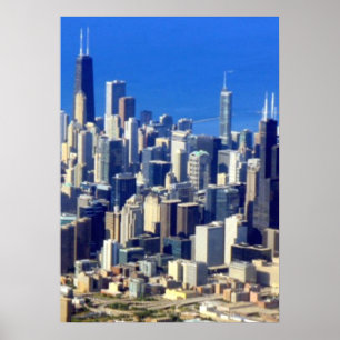 Uitzicht van Chicago binnenstad met meer Poster