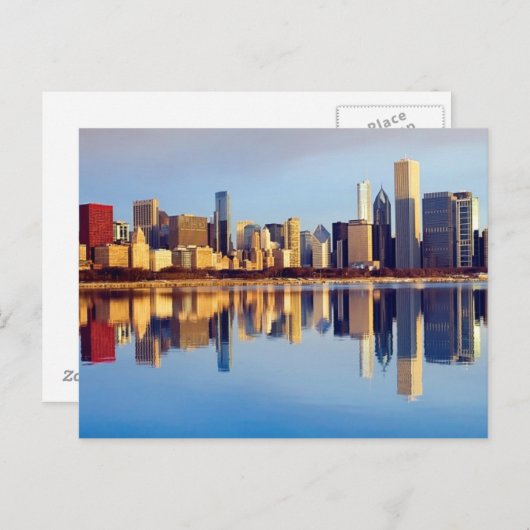 Uitzicht van Chicago skyline met reflectie Briefkaart (Voorkant / Achterkant)