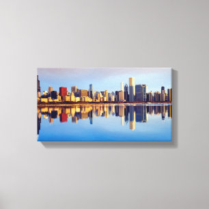 Uitzicht van Chicago skyline met reflectie Canvas Afdruk