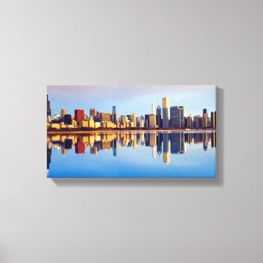 Uitzicht van Chicago skyline met reflectie Canvas Afdruk (Voorkant)