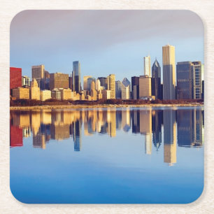 Uitzicht van Chicago skyline met reflectie Kartonnen Onderzetters