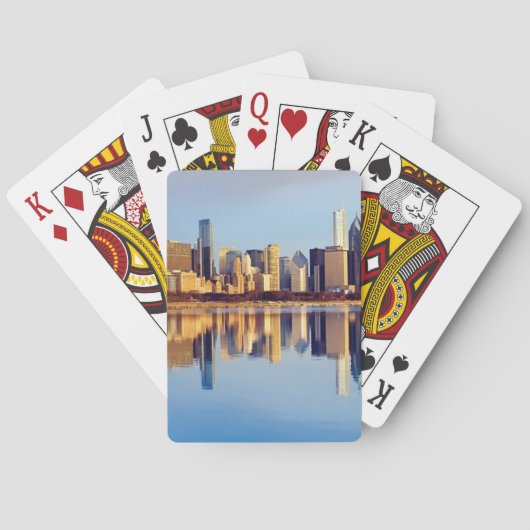 Uitzicht van Chicago skyline met reflectie Pokerkaarten (Achterkant)