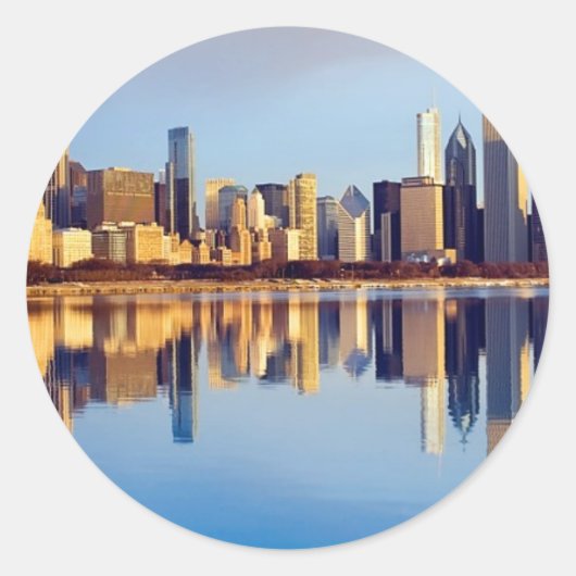 Uitzicht van Chicago skyline met reflectie Ronde Sticker (Voorkant)