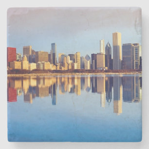 Uitzicht van Chicago skyline met reflectie Stenen Onderzetter