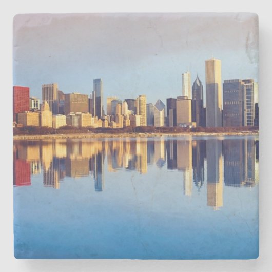 Uitzicht van Chicago skyline met reflectie Stenen Onderzetter (Voorkant)