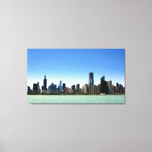 Uitzicht van Chicago skyline van het Michiganmeer Canvas Afdruk (Voorkant)