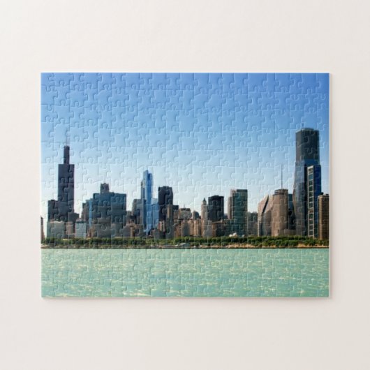Uitzicht van Chicago skyline van het Michiganmeer Legpuzzel (Horizontaal)
