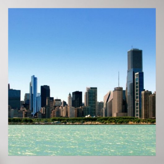 Uitzicht van Chicago skyline van het Michiganmeer Poster (Voorkant)
