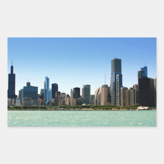 Uitzicht van Chicago skyline van het Michiganmeer Rechthoekige Sticker (Voorkant)