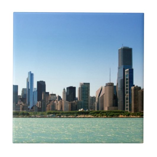 Uitzicht van Chicago skyline van het Michiganmeer Tegeltje (Voorkant)