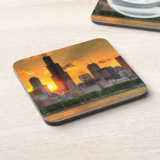 Uitzicht van Chicago's skyline van Adler Bier Onderzetter (Linkerzijde)