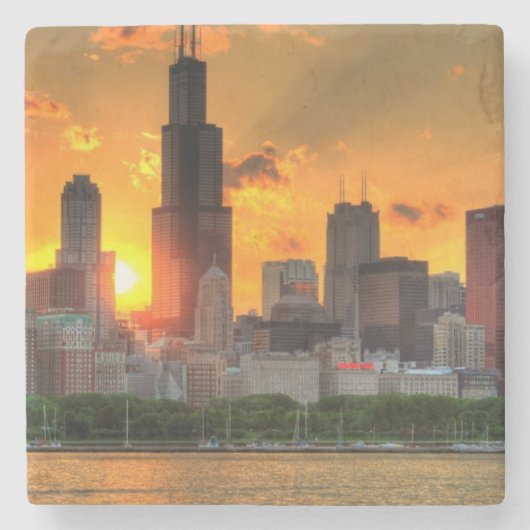 Uitzicht van Chicago's skyline van Adler Stenen Onderzetter (Voorkant)