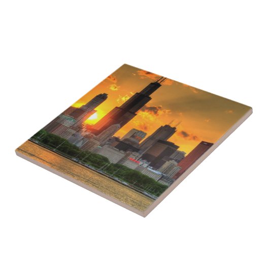 Uitzicht van Chicago's skyline van Adler Tegeltje (Zijkant)