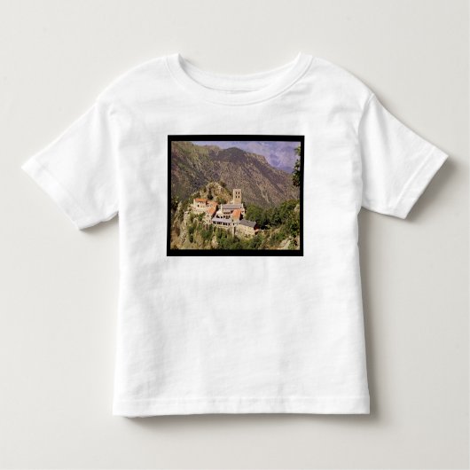 Uitzicht van de Abbey of St. Martin du Canigou Kinder Shirts (Voorkant)