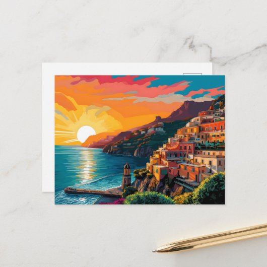 Uitzicht van de Amalfikust Italië Magneet Feestdagenkaart (Voorkant / Achterkant in situ)