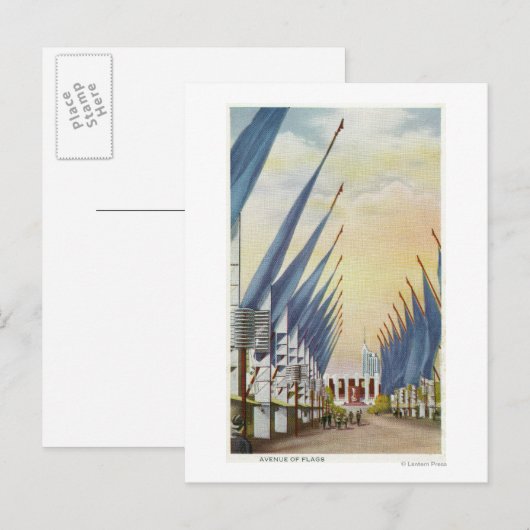 Uitzicht van de Avenue of Flags, Wereldbeurs 1934 Briefkaart (Voorkant / Achterkant)