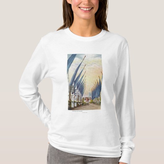 Uitzicht van de Avenue of Flags, Wereldbeurs 1934 T-shirt (Voorkant)