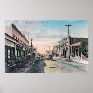 Uitzicht van de bedrijfsafdeling met paardenwagens poster